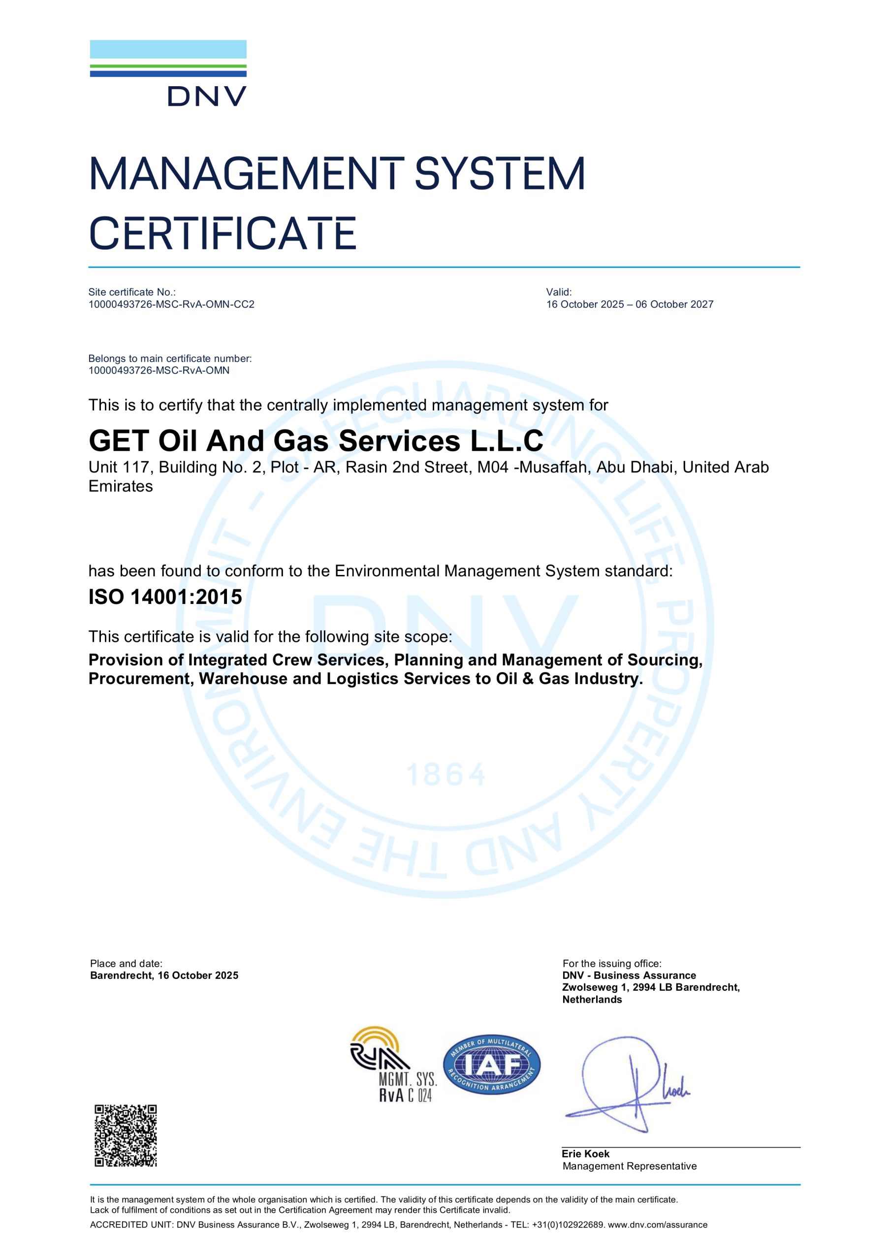 ISO 14001- GET Oil And Gas Services L.L.C